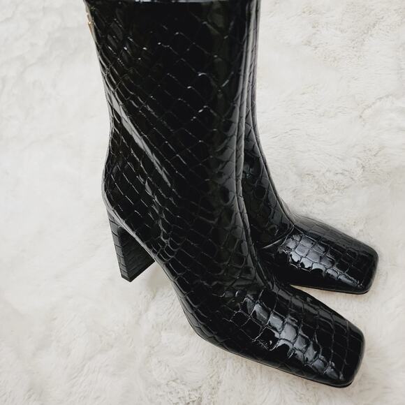 NEW Good American Black Patent Croc Embossed Leather Ankle Boot - Picture 8 of 10